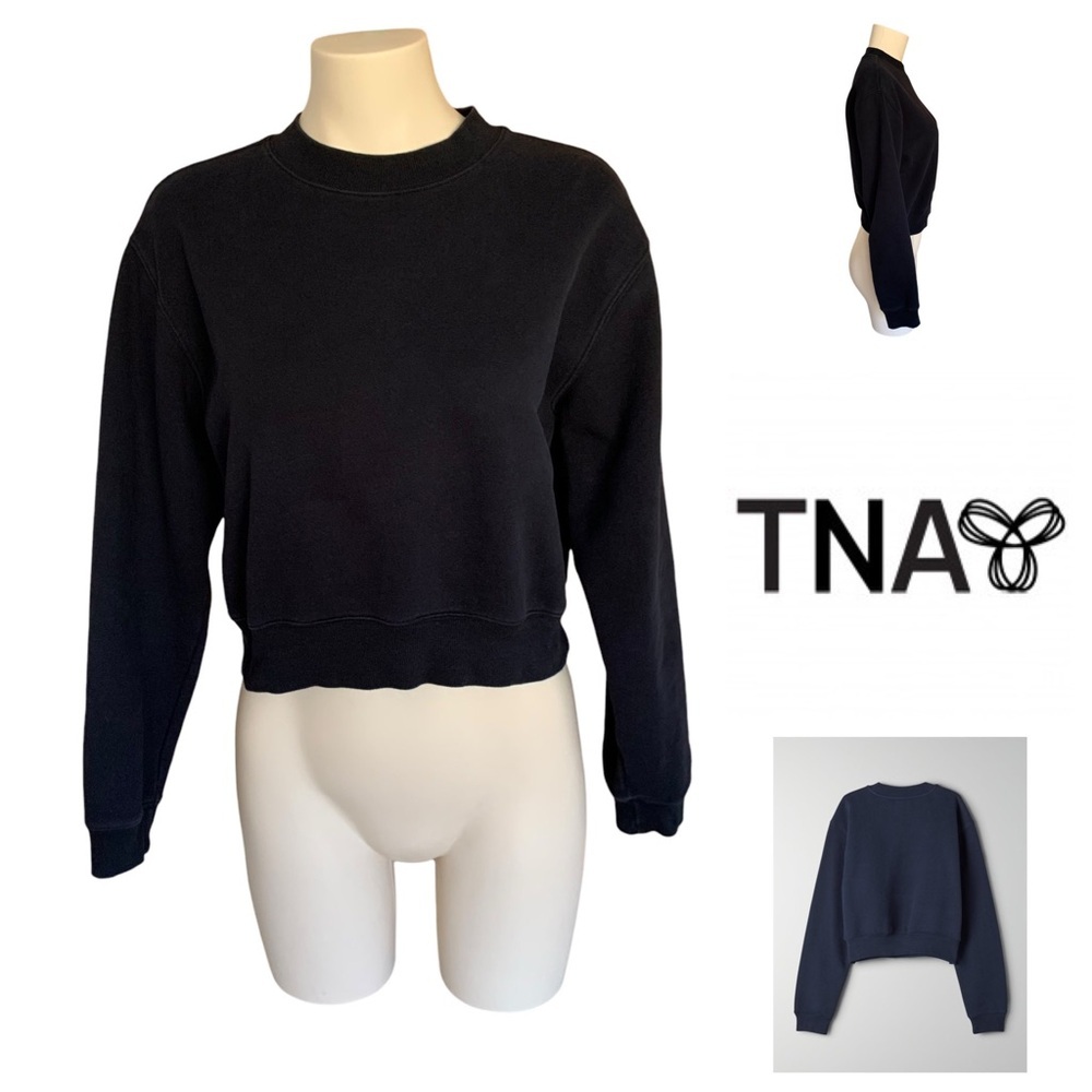 50% OFF Aritzia TNA Cozyaf Cozy Fleece Perfect Shrunken Sweatshirt Black Crew